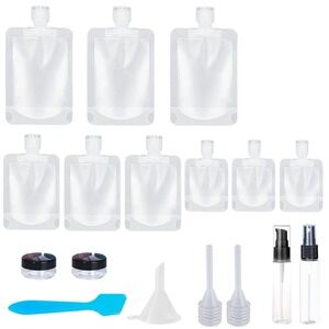 Travel Containers Set Pouches Bottles Jars Funnel Spatula TSA Approved